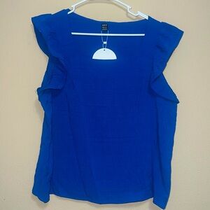 SHEIN VCAY Square Neck Ruffle Trim Blouse Size XL Royal Blue
